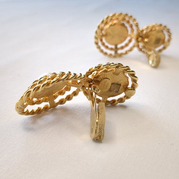 Vintage Gold-Tone and Faux Pearl Drop Earrings - Picture 7 of 11